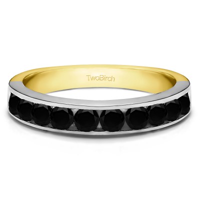 0.5 Carat Black 10 Stone Straight Channel Set Wedding Ring  in Two Tone Gold
