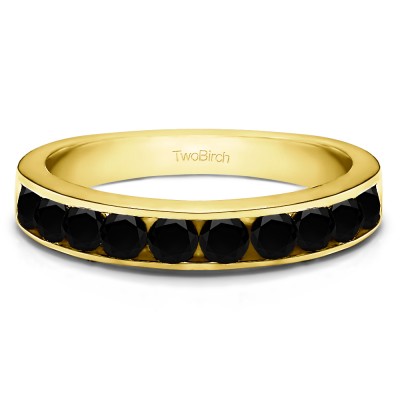 0.25 Carat Black 10 Stone Straight Channel Set Wedding Ring  in Yellow Gold