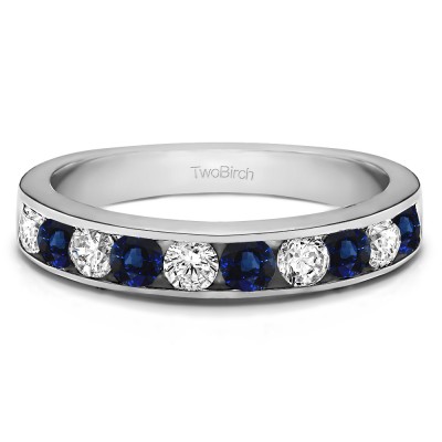1 Carat Sapphire and Diamond 10 Stone Straight Channel Set Wedding Ring