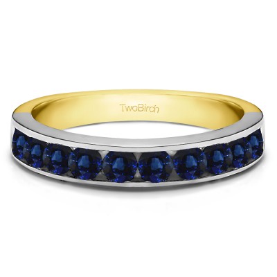 0.5 Carat Sapphire 10 Stone Straight Channel Set Wedding Ring  in Two Tone Gold