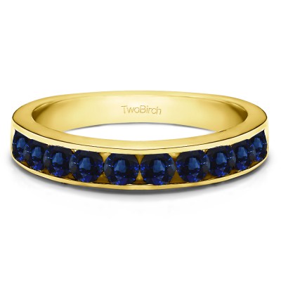 0.5 Carat Sapphire 10 Stone Straight Channel Set Wedding Ring  in Yellow Gold