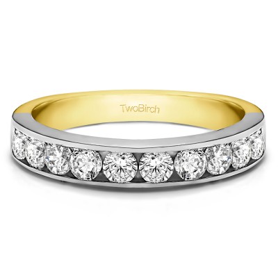 0.25 Carat 10 Stone Straight Channel Set Wedding Ring  in Two Tone Gold
