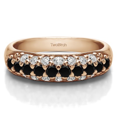 1.52 Carat Black and White Triple Row Pave Set Domed Wedding Ring in Rose Gold
