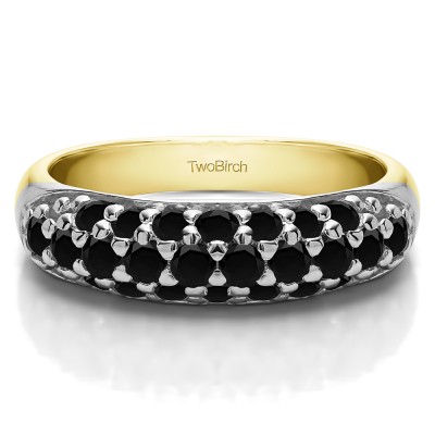 1.52 Carat Black Triple Row Pave Set Domed Wedding Ring in Two Tone Gold