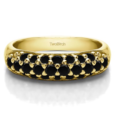 1.52 Carat Black Triple Row Pave Set Domed Wedding Ring in Yellow Gold