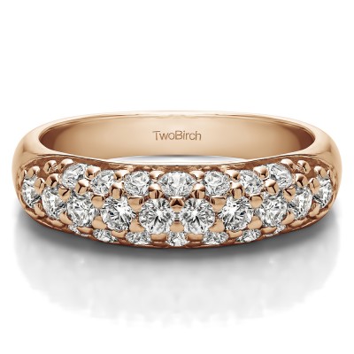 1.52 Carat Triple Row Pave Set Domed Wedding Ring in Rose Gold
