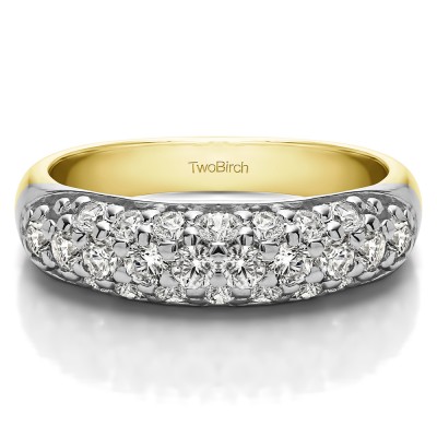 1.05 Carat Triple Row Pave Set Domed Wedding Ring in Two Tone Gold