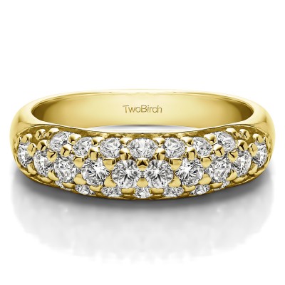 1.05 Carat Triple Row Pave Set Domed Wedding Ring in Yellow Gold
