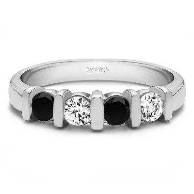 0.74 Carat Black and White Four Stone Bar Set Wedding Ring