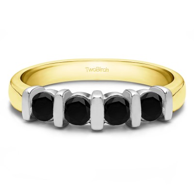 0.5 Carat Black Four Stone Bar Set Wedding Ring in Two Tone Gold