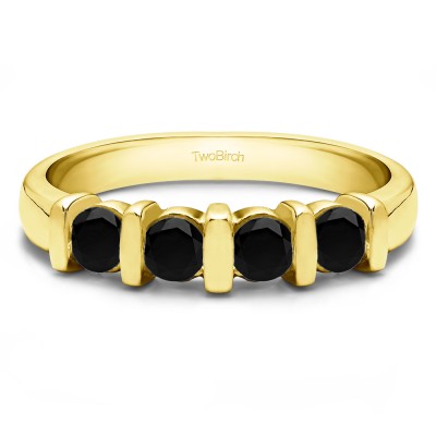 1 Carat Black Four Stone Bar Set Wedding Ring in Yellow Gold