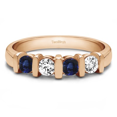 0.5 Carat Sapphire and Diamond Four Stone Bar Set Wedding Ring in Rose Gold