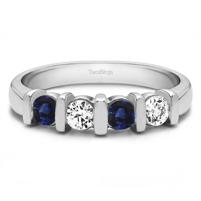 0.5 Carat Sapphire and Diamond Four Stone Bar Set Wedding Ring