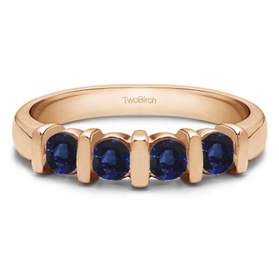 0.74 Carat Sapphire Four Stone Bar Set Wedding Ring in Rose Gold