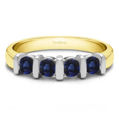 0.5 Carat Sapphire Four Stone Bar Set Wedding Ring in Two Tone Gold