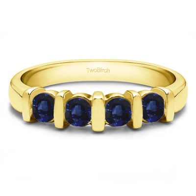 0.5 Carat Sapphire Four Stone Bar Set Wedding Ring in Yellow Gold