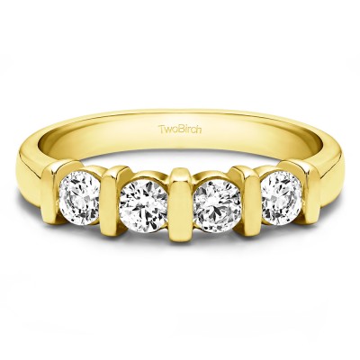 0.74 Carat Four Stone Bar Set Wedding Ring in Yellow Gold