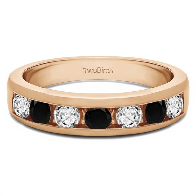 0.49 Carat Black and White Seven Stone Straight Channel Set Wedding Ring  in Rose Gold