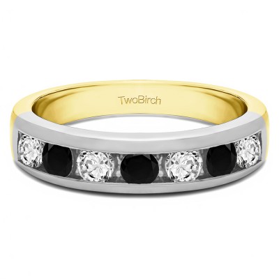 0.49 Carat Black and White Seven Stone Straight Channel Set Wedding Ring  in Two Tone Gold