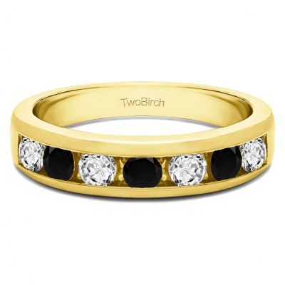 0.27 Carat Black and White Seven Stone Straight Channel Set Wedding Ring  in Yellow Gold