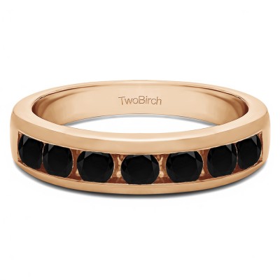 1 Carat Black Seven Stone Straight Channel Set Wedding Ring  in Rose Gold