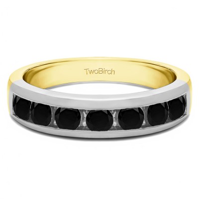 0.74 Carat Black Seven Stone Straight Channel Set Wedding Ring  in Two Tone Gold
