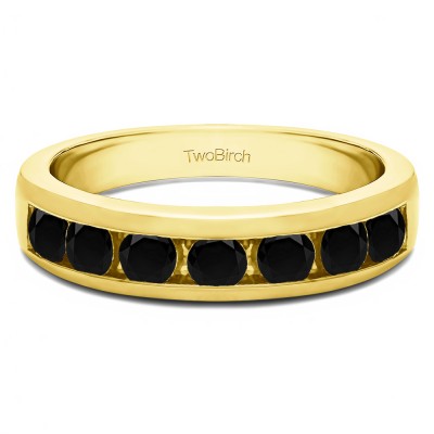 0.74 Carat Black Seven Stone Straight Channel Set Wedding Ring  in Yellow Gold