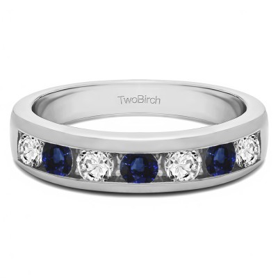 1 Carat Sapphire and Diamond Seven Stone Straight Channel Set Wedding Ring