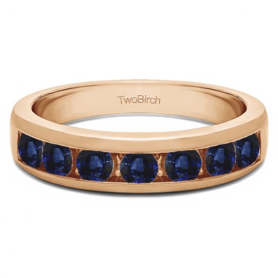 0.49 Carat Sapphire Seven Stone Straight Channel Set Wedding Ring  in Rose Gold