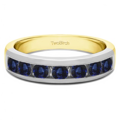 0.74 Carat Sapphire Seven Stone Straight Channel Set Wedding Ring  in Two Tone Gold