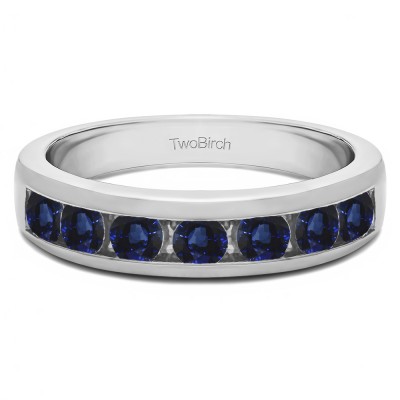 1 Carat Sapphire Seven Stone Straight Channel Set Wedding Ring