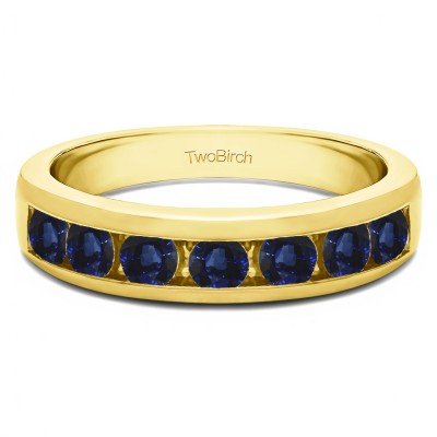 0.74 Carat Sapphire Seven Stone Straight Channel Set Wedding Ring  in Yellow Gold