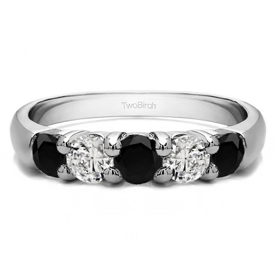 1.47 Carat Black and White Five Stone Common Prong Anniversary Band