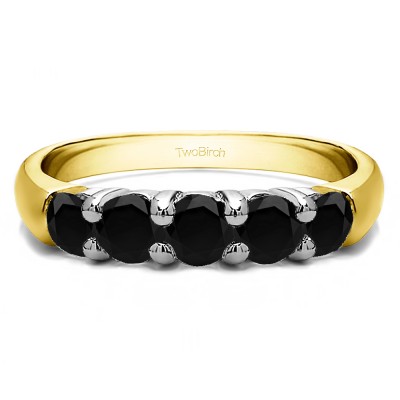 1.47 Carat Black Five Stone Common Prong Anniversary Band in Two Tone Gold
