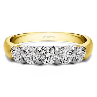 1.02 Carat Five Stone Common Prong Anniversary Band in Two Tone Gold