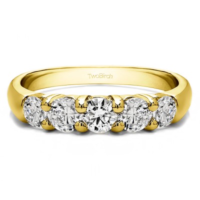 1.02 Carat Five Stone Common Prong Anniversary Band in Yellow Gold