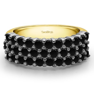 1.98 Carat Black Three Row Double Shared Prong Wedding Band  in Two Tone Gold