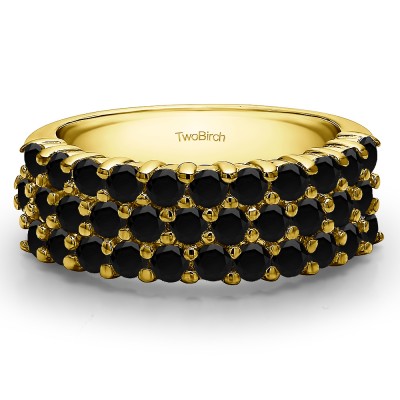0.99 Carat Black Three Row Double Shared Prong Wedding Band  in Yellow Gold