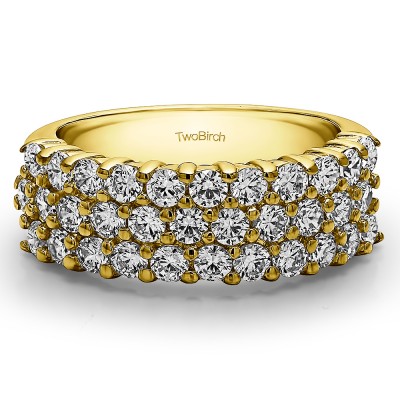 1.98 Carat Three Row Double Shared Prong Wedding Band  in Yellow Gold