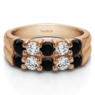 0.48 Carat Black and White Double Row Shared Prong Ten Stone Anniversary Band  in Rose Gold