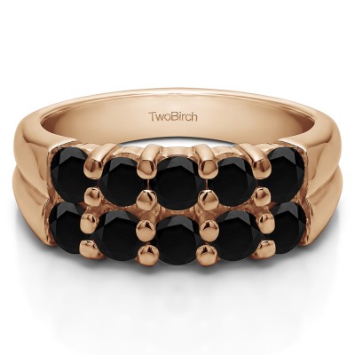 0.48 Carat Black Double Row Shared Prong Ten Stone Anniversary Band  in Rose Gold