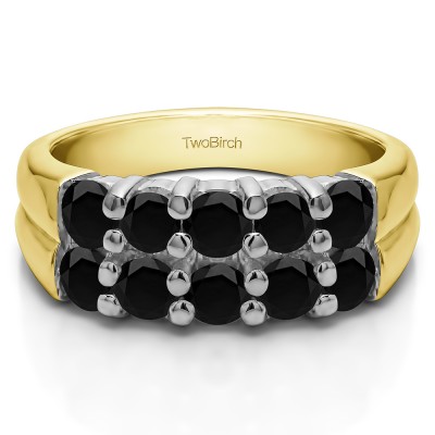 0.98 Carat Black Double Row Shared Prong Ten Stone Anniversary Band  in Two Tone Gold