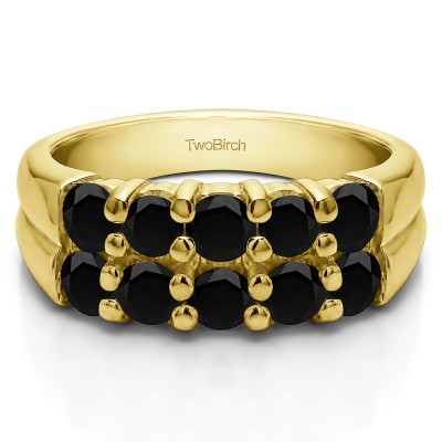 1.48 Carat Black Double Row Shared Prong Ten Stone Anniversary Band  in Yellow Gold