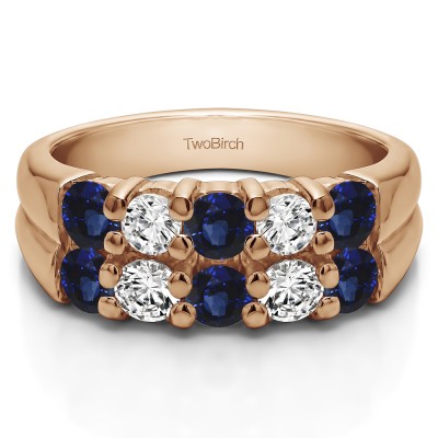 0.76 Carat Sapphire and Diamond Double Row Shared Prong Ten Stone Anniversary Band  in Rose Gold