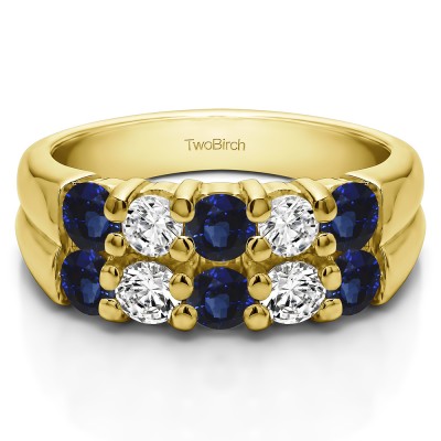 0.98 Carat Sapphire and Diamond Double Row Shared Prong Ten Stone Anniversary Band  in Yellow Gold