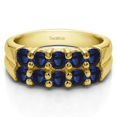 0.76 Carat Sapphire Double Row Shared Prong Ten Stone Anniversary Band  in Yellow Gold