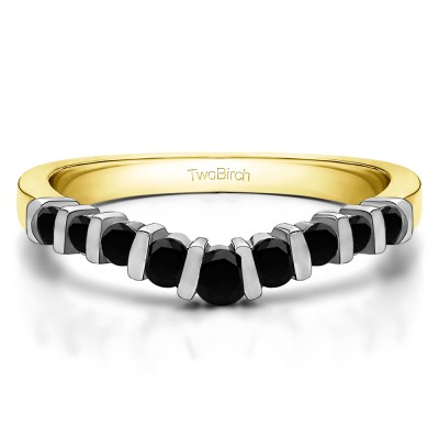 0.43 Ct. Black Nine Stone Bar Set Shadow Band in Two Tone Gold