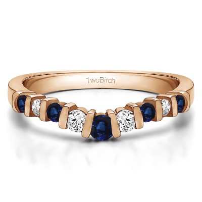 0.43 Ct. Sapphire and Diamond Nine Stone Bar Set Shadow Band in Rose Gold