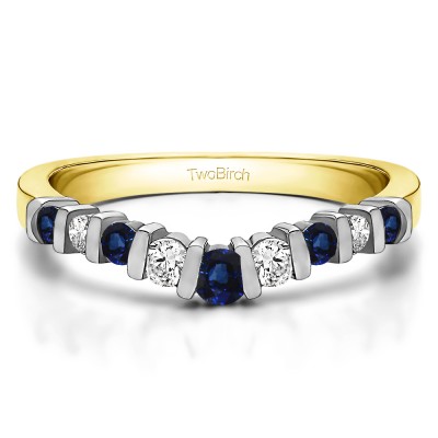 0.43 Ct. Sapphire and Diamond Nine Stone Bar Set Shadow Band in Two Tone Gold