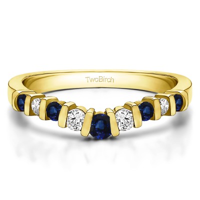 0.43 Ct. Sapphire and Diamond Nine Stone Bar Set Shadow Band in Yellow Gold
